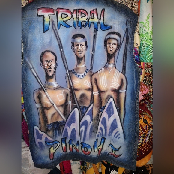 Handpainted bespoke artist tribal Pinoy Jean denim vest Filipino Phillipennes - Picture 1 of 5